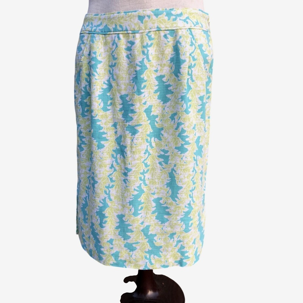 Pendleton Womens Floral Linen Blend Aqua‎ Green Pockets Straight Skirt Size 10